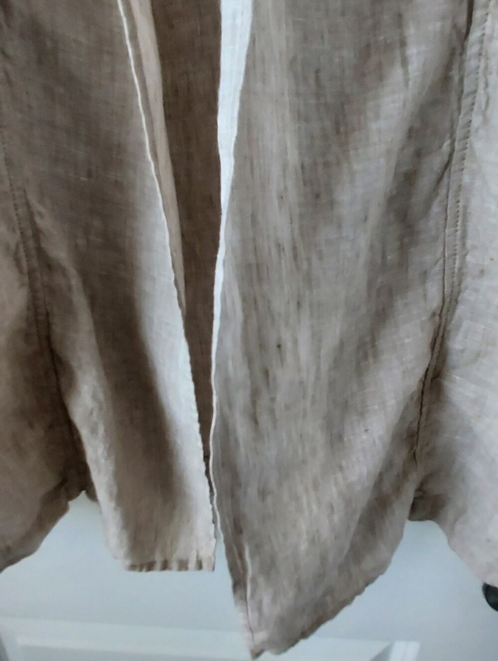 Tahari Linen Open Front Cardigan Duster Jacket Tan Beige Oatmeal Med Lagenlook - Picture 5 of 8